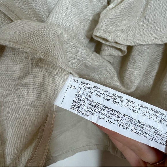 Zara Ecru Linen Blend Ruffle Crop Top - Picture 4 of 7
